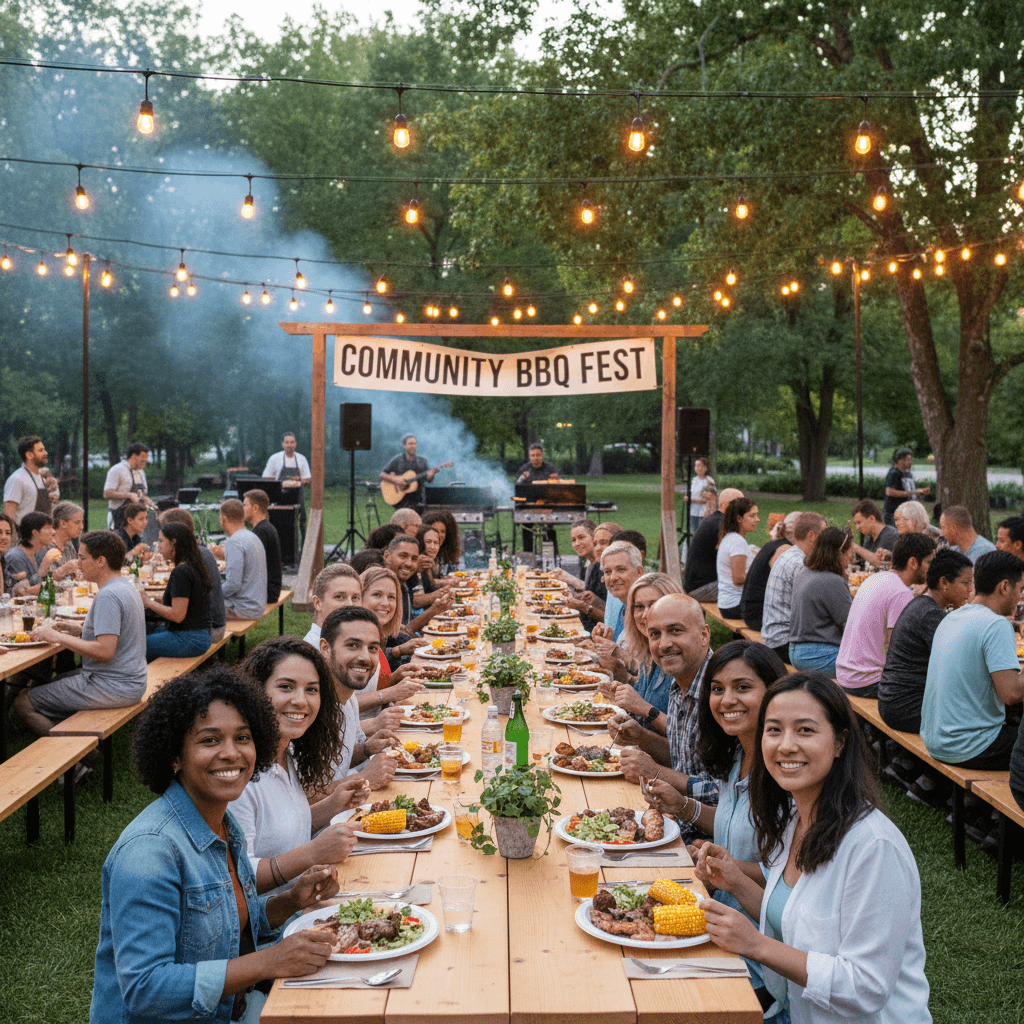 Community gathering at BBQ event