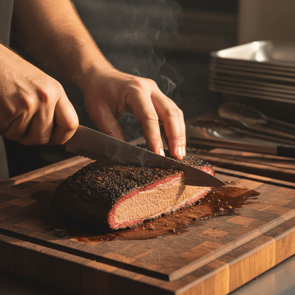 Barbecue pit master at work