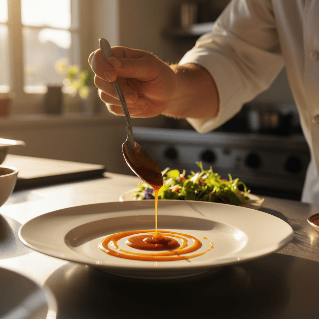 Preparing sides and sauces in our kitchen